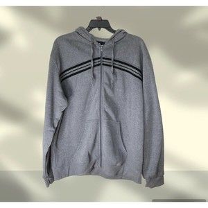 Cougar Sports Mens XXL Hoodie Sweatshirt Gray Black Full Zip Drawstring Hood